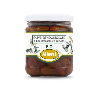 Olives BIO Leccino dénoyautées à l'huile d'olive extra vierge Alberti - 170 gr Excellence de la Ligurie