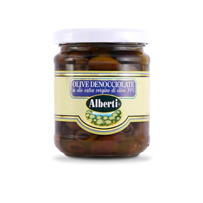 Olives Leccino dénoyautées à l'huile d'olive extra vierge Alberti - 170 gr Excellence de la Ligurie