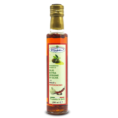 Huile d'olive extra vierge aromatisée à l'ail et Piment - 250 ml