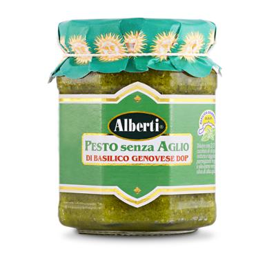 Pesto de basilic génois AOP à l'huile d'olive extra vierge sans ail de luxe Alberti - 190 gr Excellence de la Ligurie