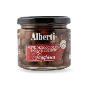 Olives dnoyautes Cultivar Taggiasca  l'huile d'olive extra vierge au piment Linea 1986 Alberti - 170 gr Excellence de la Ligurie