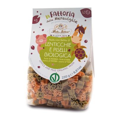 Pâtes BIO pour enfants lentilles et petits pois (deux tons) Pasta Natura - Pâtes en forme d'animaux - 250 gr Nature sans gluten