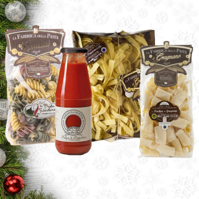 Coffret Cadeau " Envies & Saveurs " Pâtes de Gragnano I.G.P. & Sauce - Idée Box Cadeau de Noël