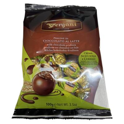 Chocolats au lait fourrés à la crème de noisette et céréales Vergani - 100 gr de Chocolat  - Idée Cadeau
