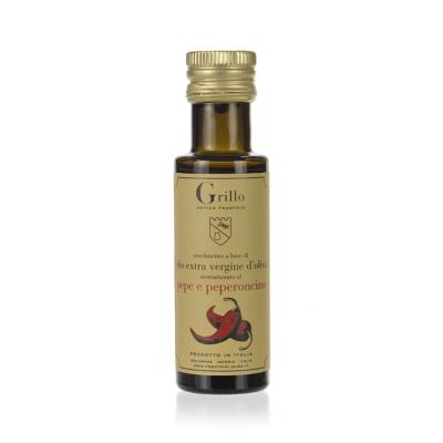 Huile d'olive extra vierge aromatisée au piment et poivre "Cultivar Taggiasca" Antico Frantoio Grillo - 100 ml Excellence de la Ligurie