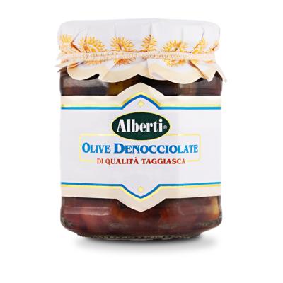 Olives dénoyautées Cultivar Taggiasca à l'huile d'olive extra vierge Luxe Alberti - 190 gr Excellence de la Ligurie
