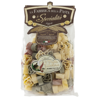 Pâtes de Gragnano I.G.P. Cœur tricolores "Fabbrica della Pasta" - 500 gr Pâtes artisanales typiques de Naples de Saint-Valentin